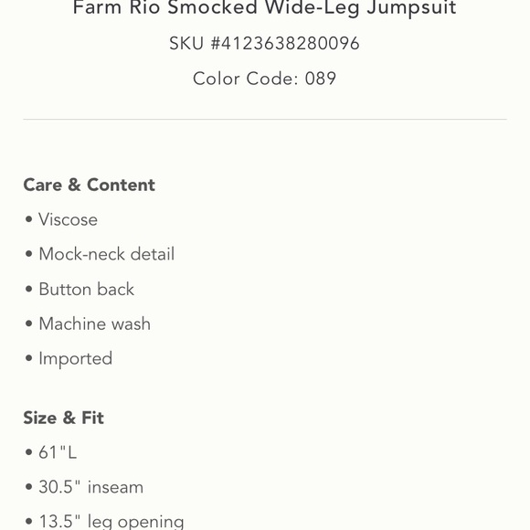 🌿|NWT| Farm x Anthropologie Smocked Wide Leg Jumpsuit - Picture 12 of 12